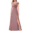 image:imageVFSHOW Womens Off Shoulder Ruched V Neck Double Slit Formal ALine Maxi Dress 2023 Wedding Guest Cocktail Evening Long Gown