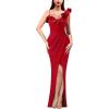 image:imageVFSHOW Womens Ruffle One Shoulder Strap Ruched Prom Formal Wedding Maxi Dress 2023 Sexy Faux Wrap Split Cocktail Evening Gown