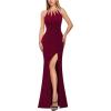 image:imageVFSHOW Womens Sexy Cut Out Beaded Halter Formal Prom Maxi Dress Ruched High Slit Cocktail Gala Ball Evening GownDark Red With Glitter