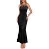 image:imageVFSHOW Womens Sexy Cut Out Halter Formal Wedding Guest Bodycon Long Cocktail Party Prom Night Out Evening Mermaid DressBlack