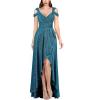 image:imageVFSHOW Womens Sexy Deep V Neck Ruched Formal Prom ALine Maxi Long Dress Cold Shoulder Cocktail High Low Slit Evening Gown