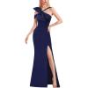 image:imageVFSHOW Womens Sexy Formal Prom Halter V Neck Ruched High Slit Maxi Dress 3D Bowknot Wedding Guest Cocktail Evening Long Gown