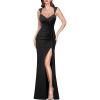 image:imageVFSHOW Womens Sweetheart V Neck Ruched Backless Prom Formal High Slit Maxi Dress 2023 Sexy Sequin Wide Strap Evening Gown