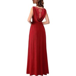 image:imageVFSHOW Womens Formal Prom Deep V Neck Floral Embroidery Draped ALine Maxi Dress High Slit Wedding Guest Pleated Evening Gown