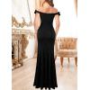 image:imageVFSHOW Womens 3D Flower Off Shoulder Ruched Ruffle Slit Formal Prom Maxi Dress 2023 Sexy Sweetheart V Neckline Mermaid Gown