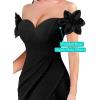 image:imageVFSHOW Womens 3D Flower Off Shoulder Ruched Ruffle Slit Formal Prom Maxi Dress 2023 Sexy Sweetheart V Neckline Mermaid Gown