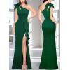 image:imageVFSHOW Womens 3D Flower One Shoulder Ruffle Formal Prom Wedding Guest Maxi Dress 2023 Sexy Cocktail Evening Split Cutout Gown