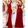 image:imageVFSHOW Womens Backless Cowl Neck Formal Prom Ruched Sexy High Split Maxi Dress 2023 3D Flower Feather Open Back Evening Gown