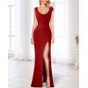 image:imageVFSHOW Womens Backless Cowl Neck Formal Prom Ruched Sexy High Split Maxi Dress 2023 3D Flower Feather Open Back Evening Gown