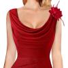 image:imageVFSHOW Womens Backless Cowl Neck Formal Prom Ruched Sexy High Split Maxi Dress 2023 3D Flower Feather Open Back Evening Gown