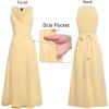 image:imageVFSHOW Womens Cocktail Cowl Neck Dress Casual Wedding Guest Sleeveless Belted Long Fit and Flare A Line Dresses with PocketBeige