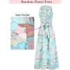 image:imageVFSHOW Womens Cocktail Cowl Neck Dress Casual Wedding Guest Sleeveless Belted Long Fit and Flare A Line Dresses with PocketBlue Floral