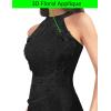image:imageVFSHOW Womens Elegant Ruched Applique Halter Neck High Slit Formal Prom Wedding Guest Maxi Long Dress