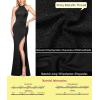 image:imageVFSHOW Womens Elegant Ruched Applique Halter Neck High Slit Formal Prom Wedding Guest Maxi Long Dress