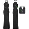 image:imageVFSHOW Womens Elegant Ruched Applique Halter Neck High Slit Formal Prom Wedding Guest Maxi Long Dress