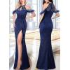 image:imageVFSHOW Womens Formal Prom Beaded Halter Neck Keyhole Maxi Dress Feather Cold Shoulder Ruffle High Slit Evening Gown