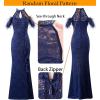 image:imageVFSHOW Womens Formal Prom Beaded Halter Neck Keyhole Maxi Dress Feather Cold Shoulder Ruffle High Slit Evening Gown