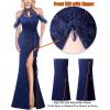 image:imageVFSHOW Womens Formal Prom Beaded Halter Neck Keyhole Maxi Dress Feather Cold Shoulder Ruffle High Slit Evening Gown