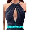 image:imageVFSHOW Womens Formal Prom Beaded Halter Neck Sexy Keyhole Front Ruched Maxi Dress 2024 High Split Long Cocktail Evening Gown
