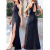 image:imageVFSHOW Womens Formal Prom Beaded Halter Neck Sexy Keyhole Front Ruched Maxi Dress 2024 High Split Long Cocktail Evening Gown