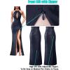 image:imageVFSHOW Womens Formal Prom Beaded Halter Neck Sexy Keyhole Front Ruched Maxi Dress 2024 High Split Long Cocktail Evening Gown