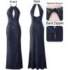 image:imageVFSHOW Womens Formal Prom Beaded Halter Neck Sexy Keyhole Front Ruched Maxi Dress 2024 High Split Long Cocktail Evening Gown