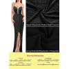 image:imageVFSHOW Womens Formal Prom Beaded Spaghetti Strap Deep V Neck Ruched Maxi Dress Sexy Tulip Split Wedding Guest Evening Gown
