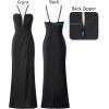 image:imageVFSHOW Womens Formal Prom Beaded Spaghetti Straps Deep V Neck Ruched Maxi Dress Sexy High Slit Wedding Guest Evening Gown
