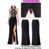image:imageVFSHOW Womens Formal Prom Halter Neck Embroidery Ruched Keyhole Back Maxi Dress 2024 High Split Long Cocktail Evening Gown