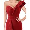 image:imageVFSHOW Womens Formal Prom One Shoulder Strap Ruched Ruffle Split Maxi Dress 2023 Sexy V Neck Wedding Guest Evening Long Gown