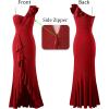 image:imageVFSHOW Womens Formal Prom One Shoulder Strap Ruched Ruffle Split Maxi Dress 2023 Sexy V Neck Wedding Guest Evening Long Gown