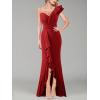 image:imageVFSHOW Womens Formal Prom One Shoulder Strap Ruched Ruffle Split Maxi Dress 2023 Sexy V Neck Wedding Guest Evening Long Gown