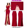image:imageVFSHOW Womens Formal Prom Sexy Strap Ruched U Neck Ruffle Evening Gown High Slit Maxi Dress