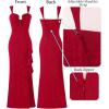 image:imageVFSHOW Womens Formal Prom Sexy Strap Ruched U Neck Ruffle Evening Gown High Slit Maxi Dress