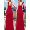 image:imageVFSHOW Womens Formal Prom Sexy Strap Ruched U Neck Ruffle Evening Gown High Slit Maxi Dress