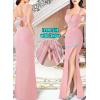 image:imageVFSHOW Womens Formal Prom Sexy Sweetheart Neckline Backless Ruched Maxi Dress 2024 Crinkle Wide Strap High Split Evening Gown