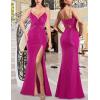 image:imageVFSHOW Womens Glitter Spaghetti Strap Twist V Neck Backless Zipper High Split Formal Evening Gown Prom Maxi Dress