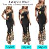 image:imageVFSHOW Womens Off The Shoulder Wedding Guest Maxi Long Dress 2026 Sexy Mesh One Shoulder Formal Cocktail Bodycon DressesBlack and Multi Floral Print