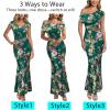 image:imageVFSHOW Womens Off The Shoulder Wedding Guest Maxi Long Dress 2026 Sexy Mesh One Shoulder Formal Cocktail Bodycon DressesDark Green Floral Print