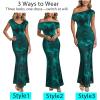 image:imageVFSHOW Womens Off The Shoulder Wedding Guest Maxi Long Dress 2026 Sexy Mesh One Shoulder Formal Cocktail Bodycon DressesGreen Floral Print