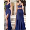 image:imageVFSHOW Womens Sexy Deep V Neck Ruched Backless Formal Prom High Slit Maxi Long Dress Wedding Guest Cocktail Evening Gown