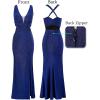 image:imageVFSHOW Womens Sexy Deep V Neck Ruched Backless Formal Prom High Slit Maxi Long Dress Wedding Guest Cocktail Evening Gown