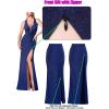 image:imageVFSHOW Womens Sexy Deep V Neck Ruched Backless Formal Prom High Slit Maxi Long Dress Wedding Guest Cocktail Evening Gown