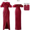 image:imageVFSHOW Womens Sexy Off Shoulder Puff Sleeve Ruched Prom Formal Maxi Dress 2023 Twist Front Tulip Faux Wrap Split Evening Gown