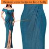 image:imageVFSHOW Womens Sexy Off Shoulder Ruched Formal Prom Wedding Guest Maxi Dress 2023 Tulip Faux Wrap Front Slit Evening Long Gown