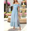 image:imageVFSHOW Womens Summer Wedding Guest Dress Formal Off Shoulder Sleeveless A Line Flowy Long Maxi Dress with PocketsLight Blue