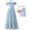 image:imageVFSHOW Womens Summer Wedding Guest Dress Formal Off Shoulder Sleeveless A Line Flowy Long Maxi Dress with PocketsLight Blue