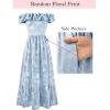 image:imageVFSHOW Womens Summer Wedding Guest Dress Formal Off Shoulder Sleeveless A Line Flowy Long Maxi Dress with PocketsLight Blue Floral