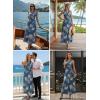 image:imageVFSHOW Womens Wedding Guest Dress Wrap V Neck Pocket Business Cocktail Sleeveless Belted Long Fit and Flare A Line DressesBlue Demin Floral