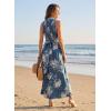 image:imageVFSHOW Womens Wedding Guest Dress Wrap V Neck Pocket Business Cocktail Sleeveless Belted Long Fit and Flare A Line DressesBlue Demin Floral